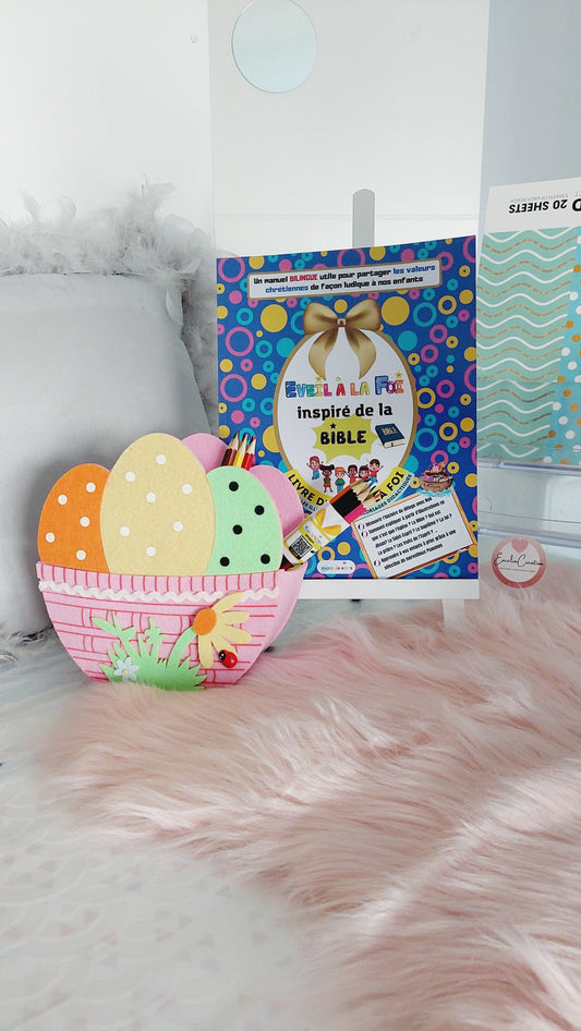 Lot de cadeaux enfants pour vos chasses aux œufs de Pâques - 1 Sac + 1 Livre de coloriage + 6 Crayons de couleur