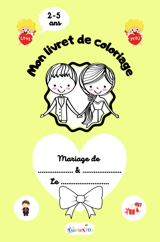 Livre de coloriage de mariage pour les enfants invités - Livret d'activités à colorier – Beau cadeau pour enfants invités de 2 à 5 ans