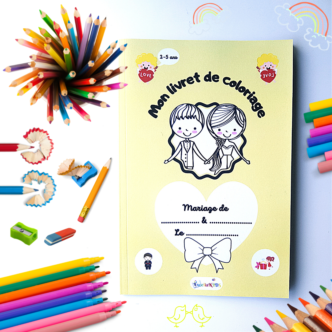 Livre de coloriage de mariage pour les enfants invités - Livret d'activités à colorier – Beau cadeau pour enfants invités de 2 à 5 ans