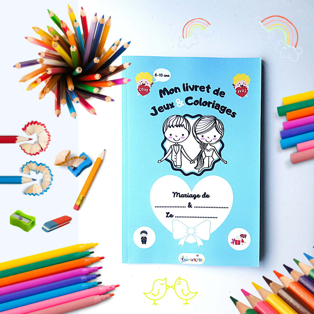 Mon livret de jeux et coloriages de mariage - Idée cadeau pour occuper les enfants invités de 6 à 10 ans pendant la cérémonie de mariage